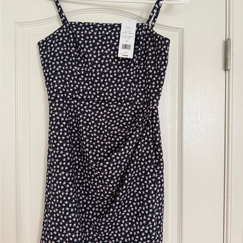 French Connection size 4 NWT Black Mini Dress with Floral Pattern